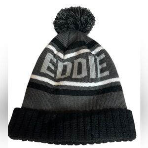 Vintage Eddie Bauer spell out toboggan / beanie with Pom Gray and black One Size
